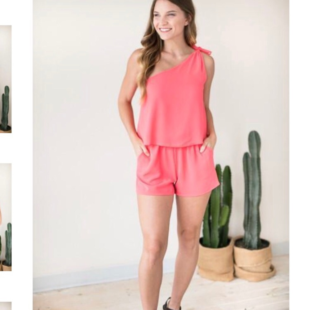 Neon coral romper